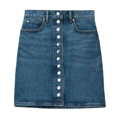(Women) Alexander Wang FW24 High Waist Washed Denim Mini Skirt Women - Dark Blue. 4DC4245479401