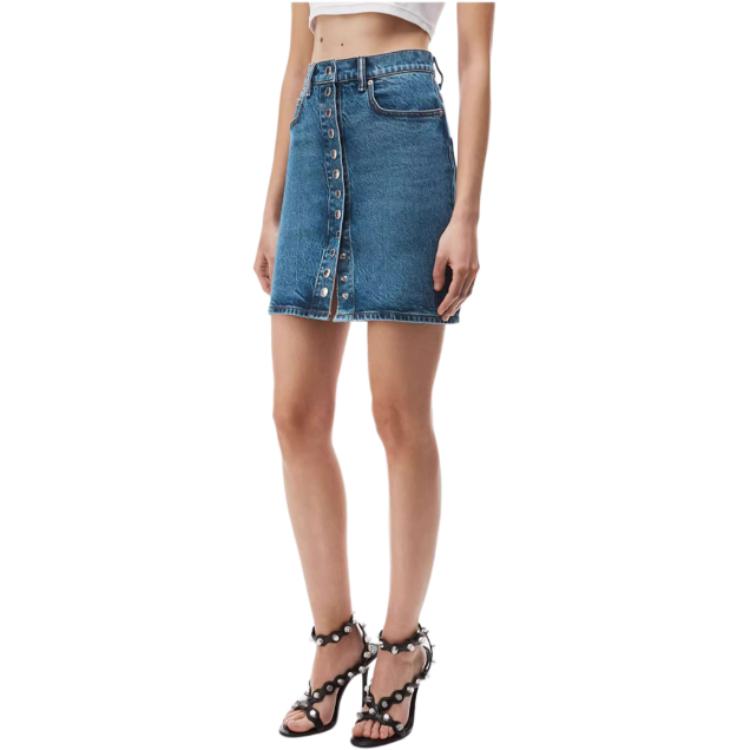 Details for (W) アレキサンダー ワン FW24 ハイウエスト ウォッシュ デニム ミニスカート レディース - ダークブルー 4DC4245479401
