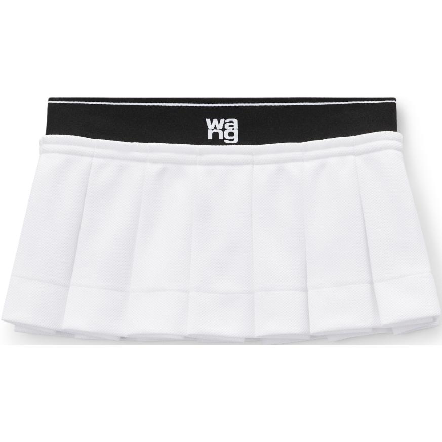 (Women) Alexander Wang FW24 Layered Logo Elastic Waist Pleated Mini Skirt Women White 4CC3245060100