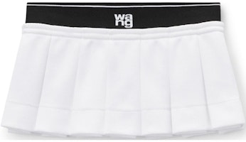 (Women) Alexander Wang FW24 Layered Logo Elastic Waist Pleated Mini Skirt Women White 4CC3245060100 (Women) Alexander Wang FW24 Layered Logo Elastic Waist Pleated Mini Skirt Women White 4CC3245060100