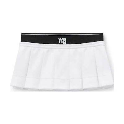 (Women) Alexander Wang FW24 Layered Logo Elastic Waist Pleated Mini Skirt Women White 4CC3245060100