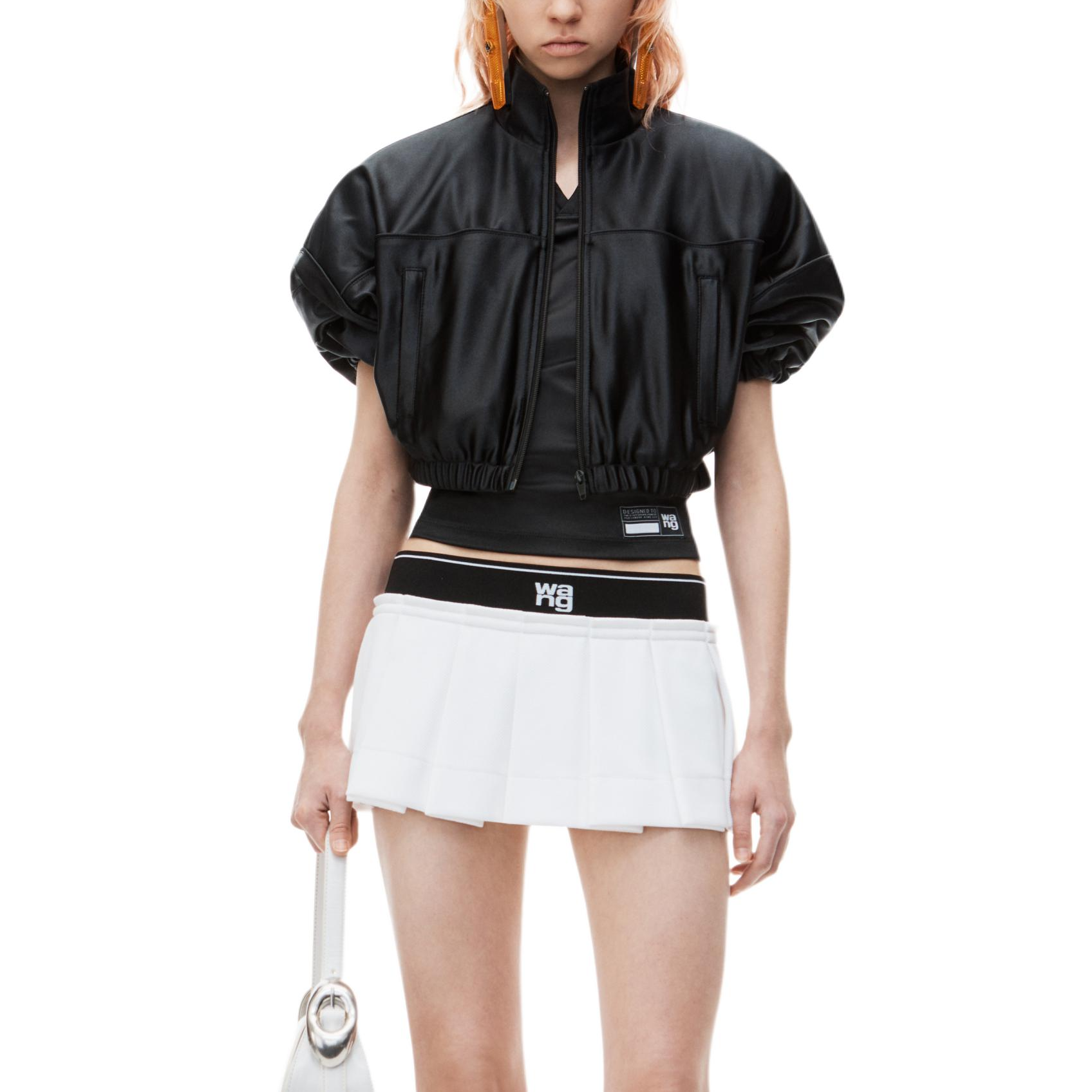 Purchase (W) Alexander Wang Rok Mini Lipit Pinggang Elastis Logo Wanita Putih 4CC3245060100