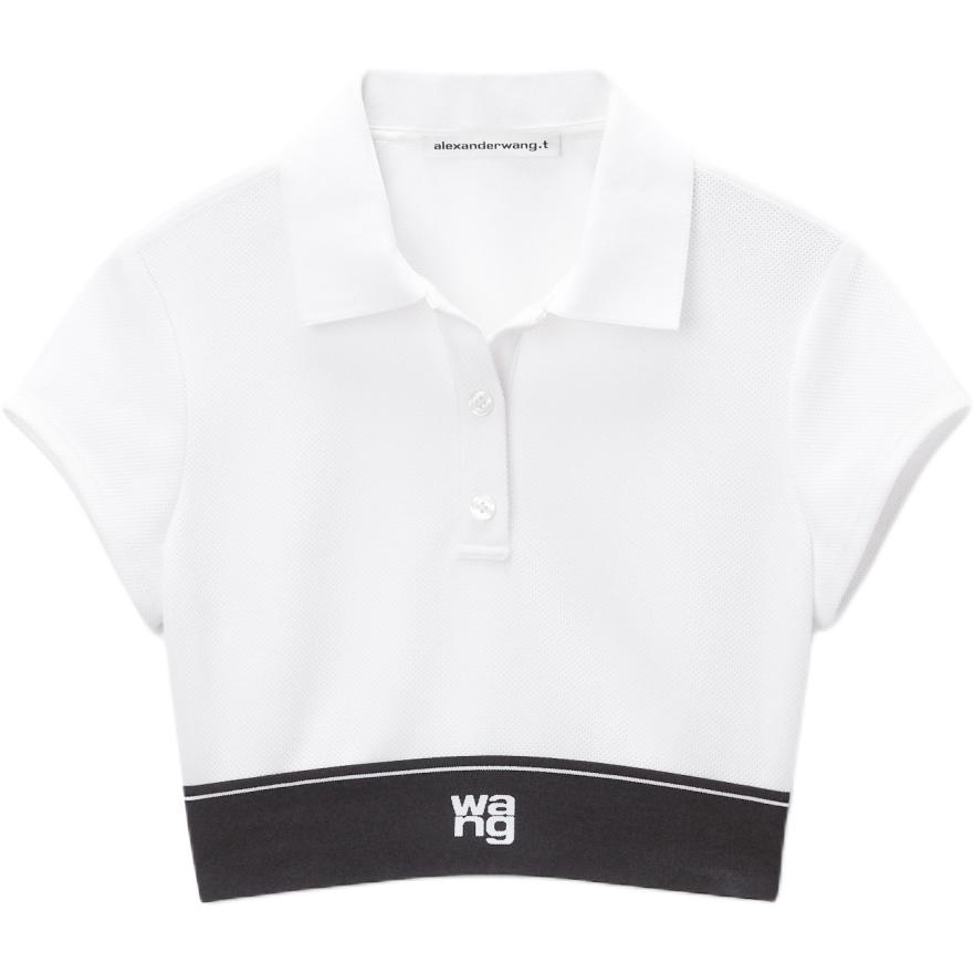 (Women) Alexander Wang FW24 Layered Logo Plain Polo Shirt  White 4CC3241497100
