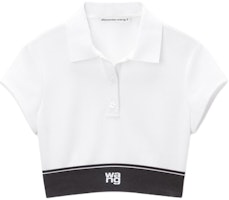 (Women) Alexander Wang FW24 Layered Logo Plain Polo Shirt White 4CC3241497100 (Women) Alexander Wang FW24 Layered Logo Plain Polo Shirt White 4CC3241497100