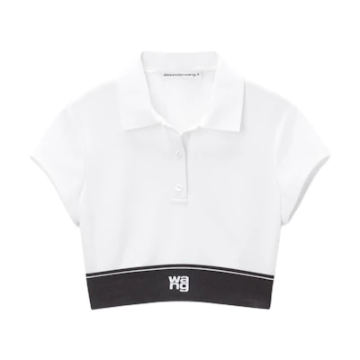 (Women) Alexander Wang FW24 Layered Logo Plain Polo Shirt White 4CC3241497100
