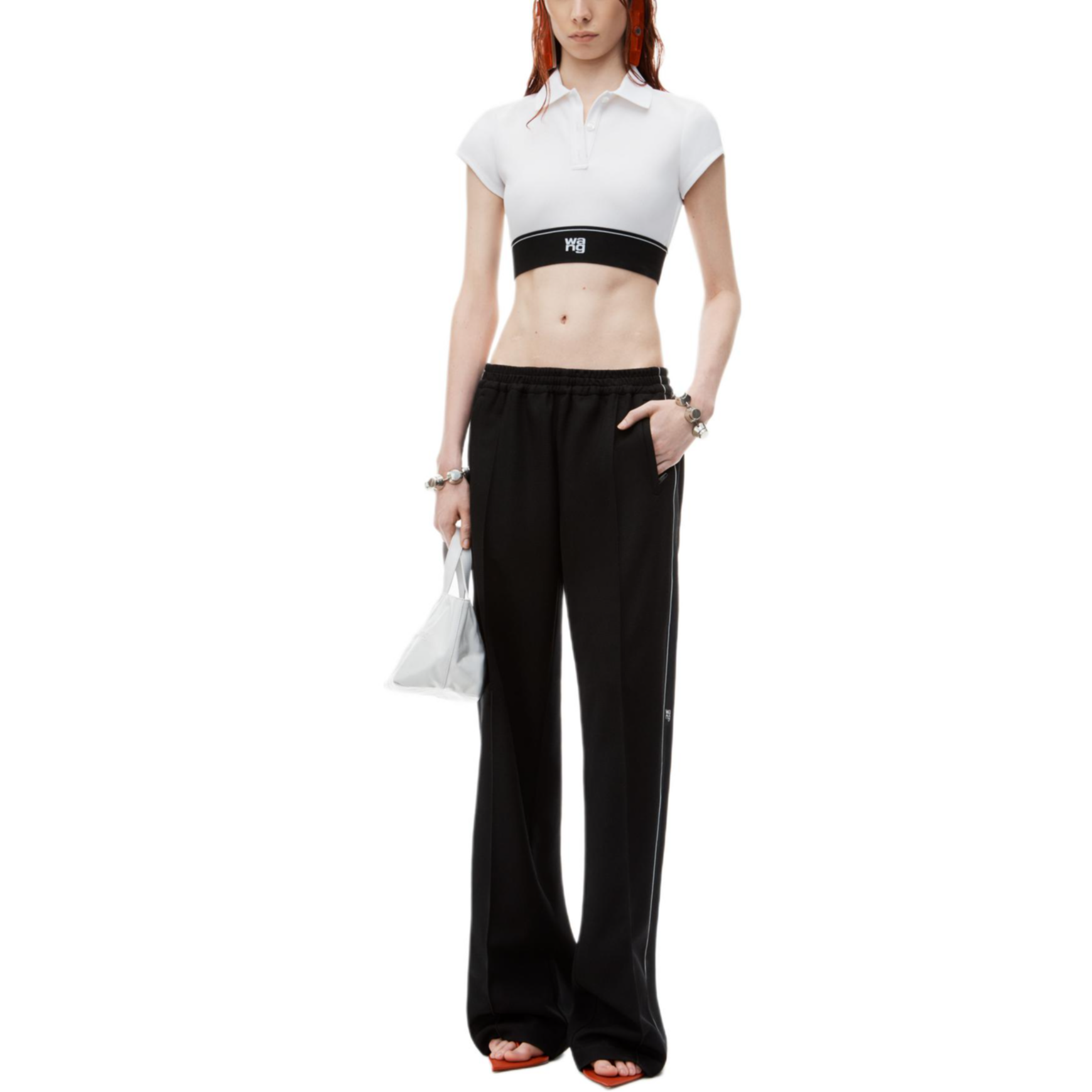 Lookbook (Women) Alexander Wang FW24 Layered Logo Plain Polo Shirt  White 4CC3241497100