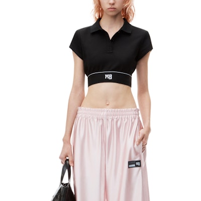 (Women) Alexander Wang FW24 Layered Logo Turtleneck Short-Sleeve Polo Shirt Women Black 4CC3241497001 Purchase (Women) Alexander Wang FW24 Layered Logo Turtleneck Short-Sleeve Polo Shirt Women Black 4CC3241497001