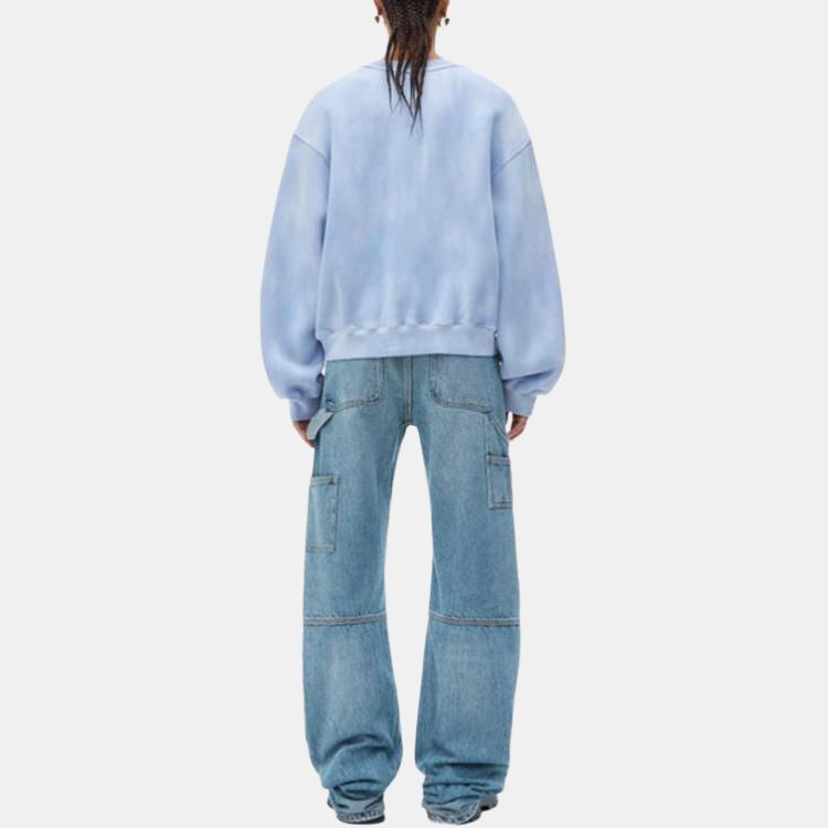 Purchase (Women) Alexander Wang FW24 Logo Dyed Crewneck Fleece Sweatshirt Women Washed Light Blue 4CC3241518450B