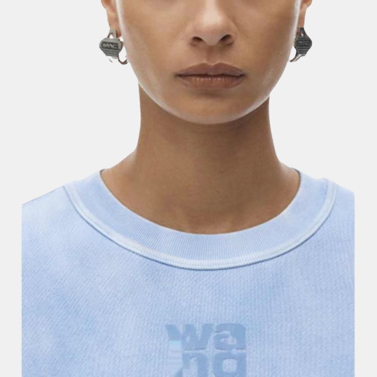 Sizing (Women) Alexander Wang FW24 Logo Dyed Crewneck Fleece Sweatshirt Women Washed Light Blue 4CC3241518450B