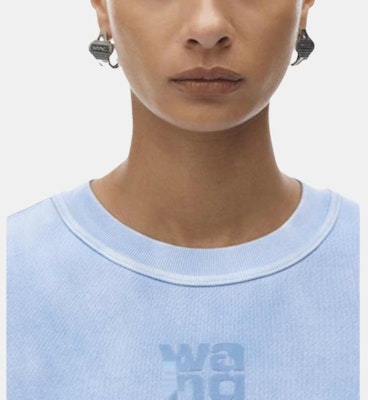 (Women) Alexander Wang FW24 Logo Dyed Crewneck Fleece Sweatshirt Women Washed Light Blue 4CC3241518450B Sizing (Women) Alexander Wang FW24 Logo Dyed Crewneck Fleece Sweatshirt Women Washed Light Blue 4CC3241518450B