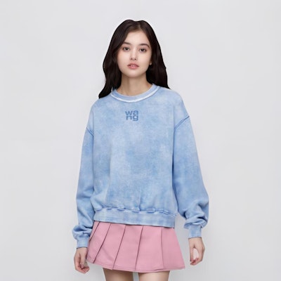 (Women) Alexander Wang FW24 Logo Dyed Crewneck Fleece Sweatshirt Women Washed Light Blue 4CC3241518450B Cheap (Women) Alexander Wang FW24 Logo Dyed Crewneck Fleece Sweatshirt Women Washed Light Blue 4CC3241518450B