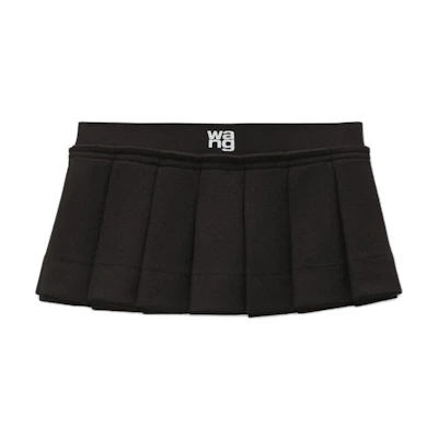 (Women) Alexander Wang FW24 Logo Embossed Cheerleader Mini Pleated Skirt Women Black 4CC3245060001