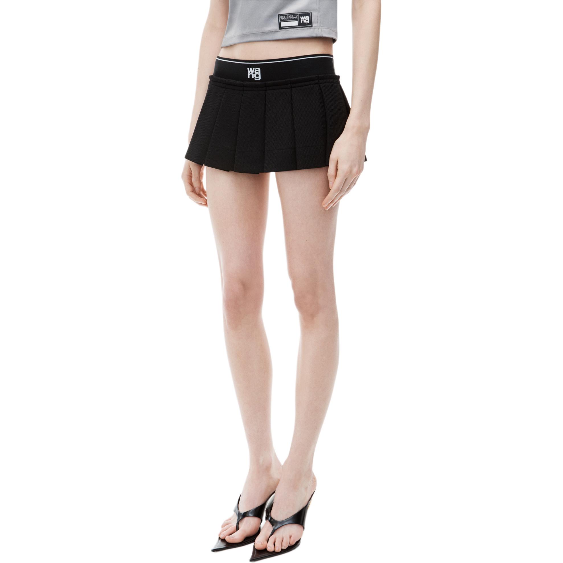 Details for (W) 알렉산더왕 로고 엠보스드 치어리더 미니 플리츠 스커트 여성 블랙 4CC3245060001