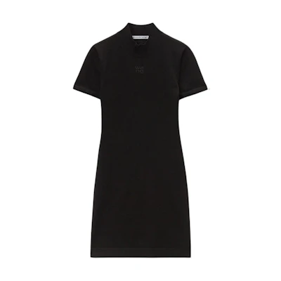 (Women) Alexander Wang FW24 Logo Embossed Mini Short-Sleeve Dress Black 4KC3246050001