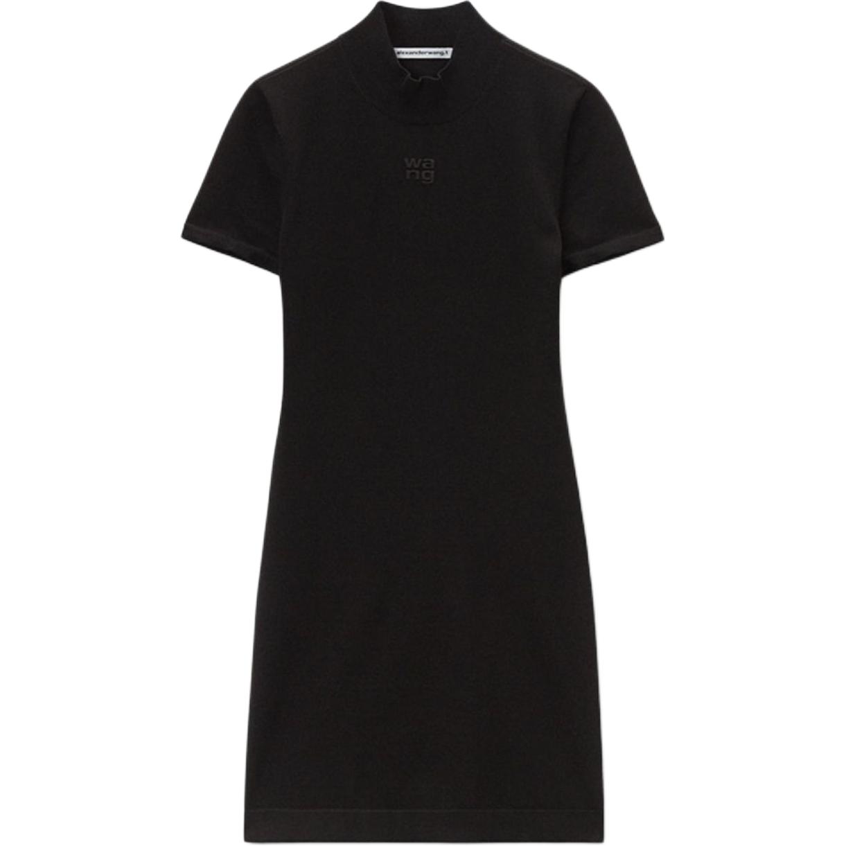 Order (W) Alexander Wang FW24 Mini Dress Lengan Pendek Logo Embossed Hitam 4KC3246050001