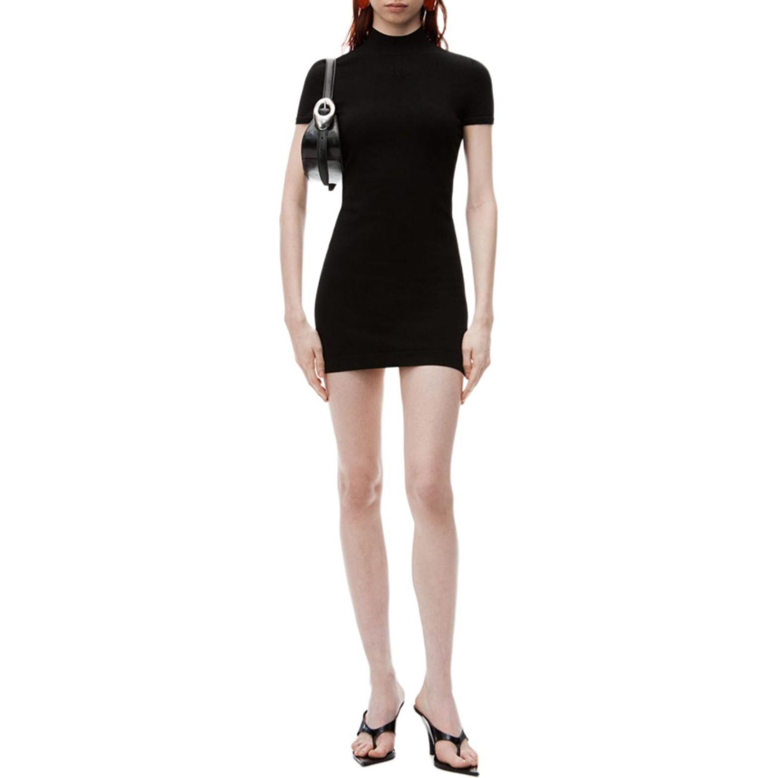 Lookbook (W) Alexander Wang FW24 Mini Dress Lengan Pendek Logo Embossed Hitam 4KC3246050001