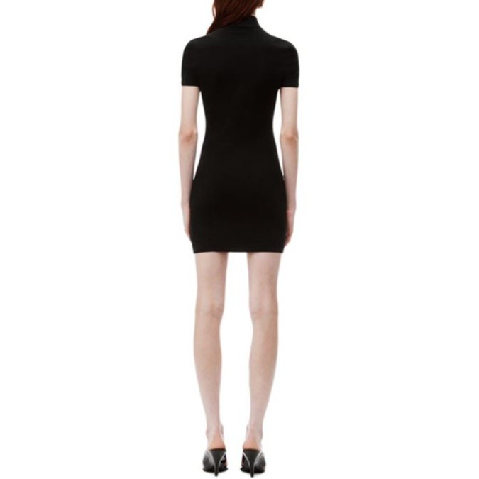 Shop (W) Alexander Wang FW24 Mini Dress Lengan Pendek Logo Embossed Hitam 4KC3246050001