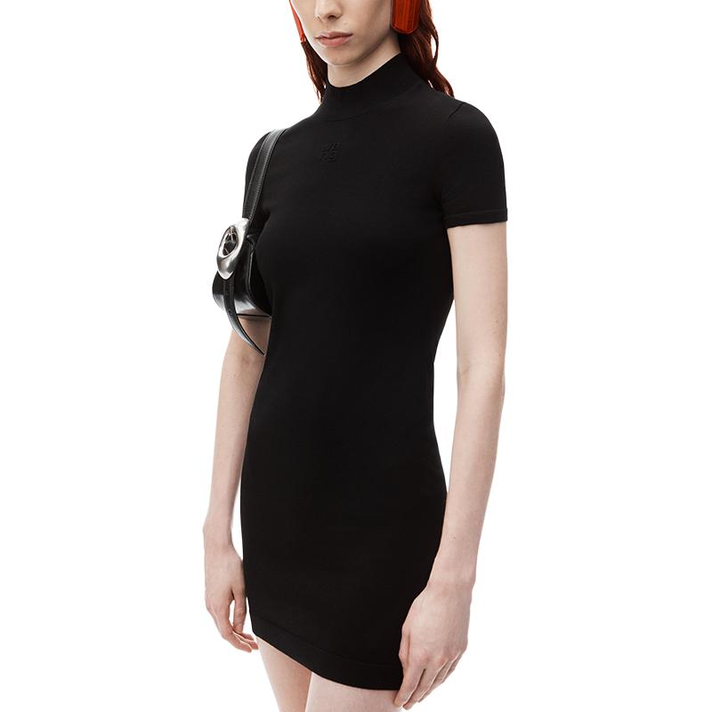 Purchase (W) Alexander Wang FW24 Mini Dress Lengan Pendek Logo Embossed Hitam 4KC3246050001