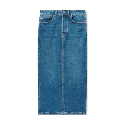 (Women) Alexander Wang FW24 Minimalist Casual Denim Midi Skirt for Women in Deep Blue. 4DC3245459401