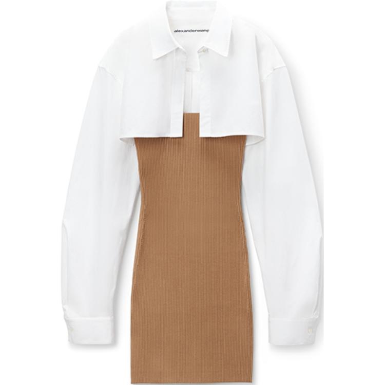 (Women) Alexander Wang FW24 Minimalist Layered Long Sleeve Short Dress Beige - 1KC3246062219A