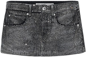 (Women) Alexander Wang FW24 Minimalist Logo High-Waist Rhinestone Denim Mini Skirt Women Washed Black 1WC3245377-011 (Women) Alexander Wang FW24 Minimalist Logo High-Waist Rhinestone Denim Mini Skirt Women Washed Black 1WC3245377-011