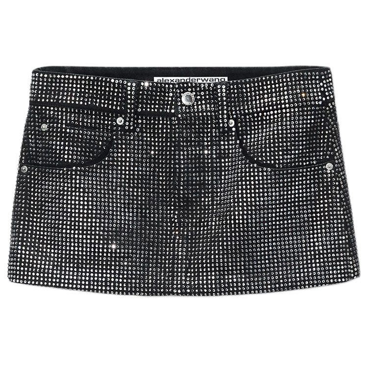 Order (W) 亚历山大王FW24极简标志高腰水钻牛仔迷你裙女士洗黑色 1WC3245377-011
