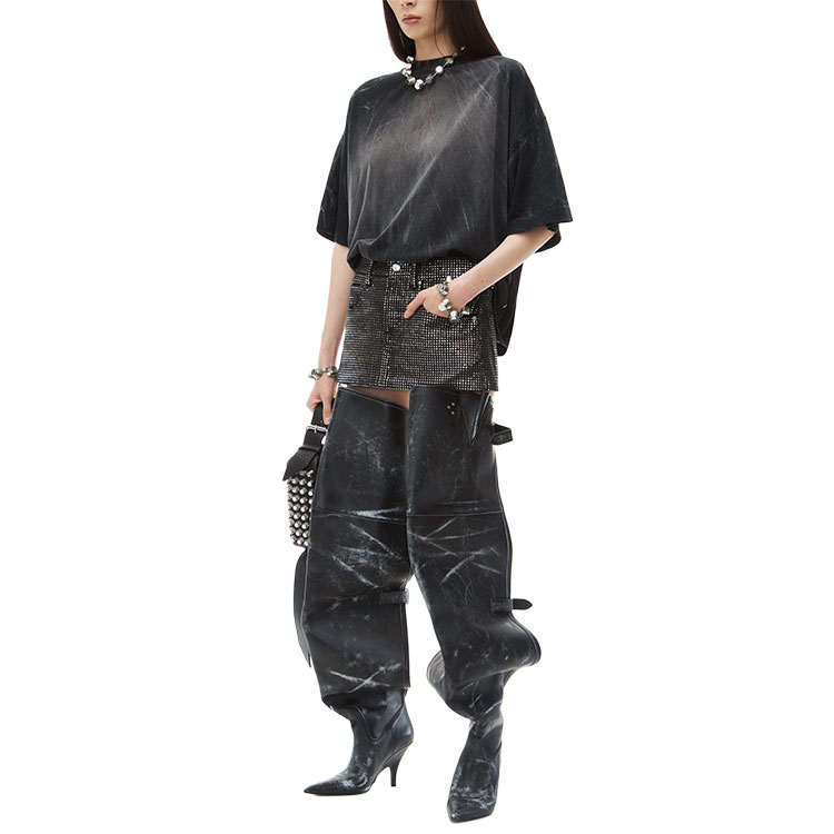 Shop (W) 亚历山大王FW24极简标志高腰水钻牛仔迷你裙女士洗黑色 1WC3245377-011