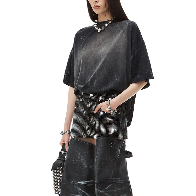 Purchase (W) 亚历山大王FW24极简标志高腰水钻牛仔迷你裙女士洗黑色 1WC3245377-011