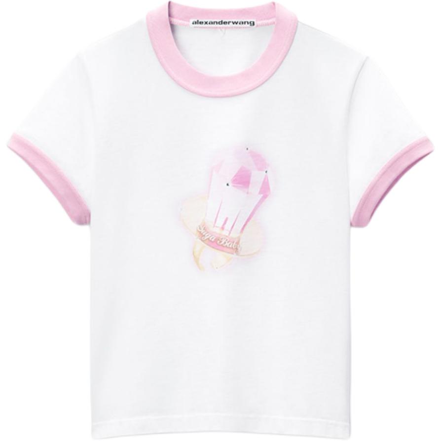 Order (W) アレキサンダーワン FW24 パターンプリント クルーネックTシャツ レディース 白/ピンク 1CC3241917972