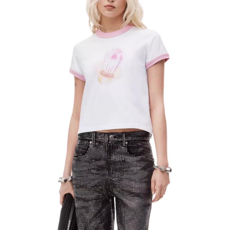 Lookbook (W) アレキサンダーワン FW24 パターンプリント クルーネックTシャツ レディース 白/ピンク 1CC3241917972