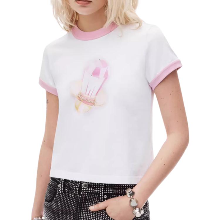 Purchase (W) アレキサンダーワン FW24 パターンプリント クルーネックTシャツ レディース 白/ピンク 1CC3241917972