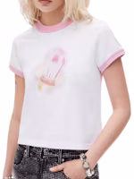 Purchase (Women) Alexander Wang FW24 Pattern Print Crewneck Short Sleeve T-Shirt Women White/Pink 1CC3241917972