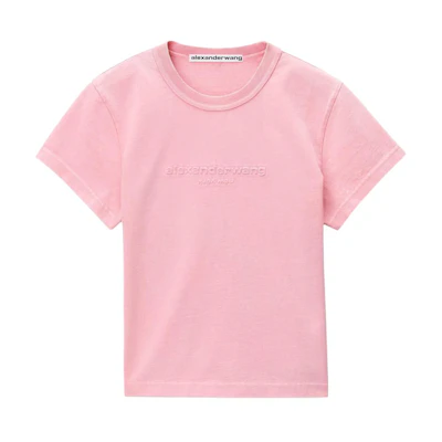 (Women) Alexander Wang FW24 Pink Fitted Knit Logo Short Sleeve T-Shirt Women. 1CC1241876952B