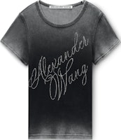 (Women) Alexander Wang FW24 Ribbed Knit Crystal Embellished Short Sleeve Tee Women Grey White 1CC3241920022A (Women) Alexander Wang FW24 Ribbed Knit Crystal Embellished Short Sleeve Tee Women Grey White 1CC3241920022A