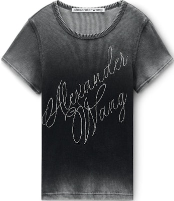 (W) 알렉산더 왕 FW24 여성 크리스탈 장식 리브 니트 반팔 티셔츠 그레이 화이트 1CC3241920022A Order (W) 알렉산더 왕 FW24 여성 크리스탈 장식 리브 니트 반팔 티셔츠 그레이 화이트 1CC3241920022A