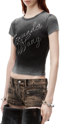 (W) 알렉산더 왕 FW24 여성 크리스탈 장식 리브 니트 반팔 티셔츠 그레이 화이트 1CC3241920022A Details for (W) 알렉산더 왕 FW24 여성 크리스탈 장식 리브 니트 반팔 티셔츠 그레이 화이트 1CC3241920022A