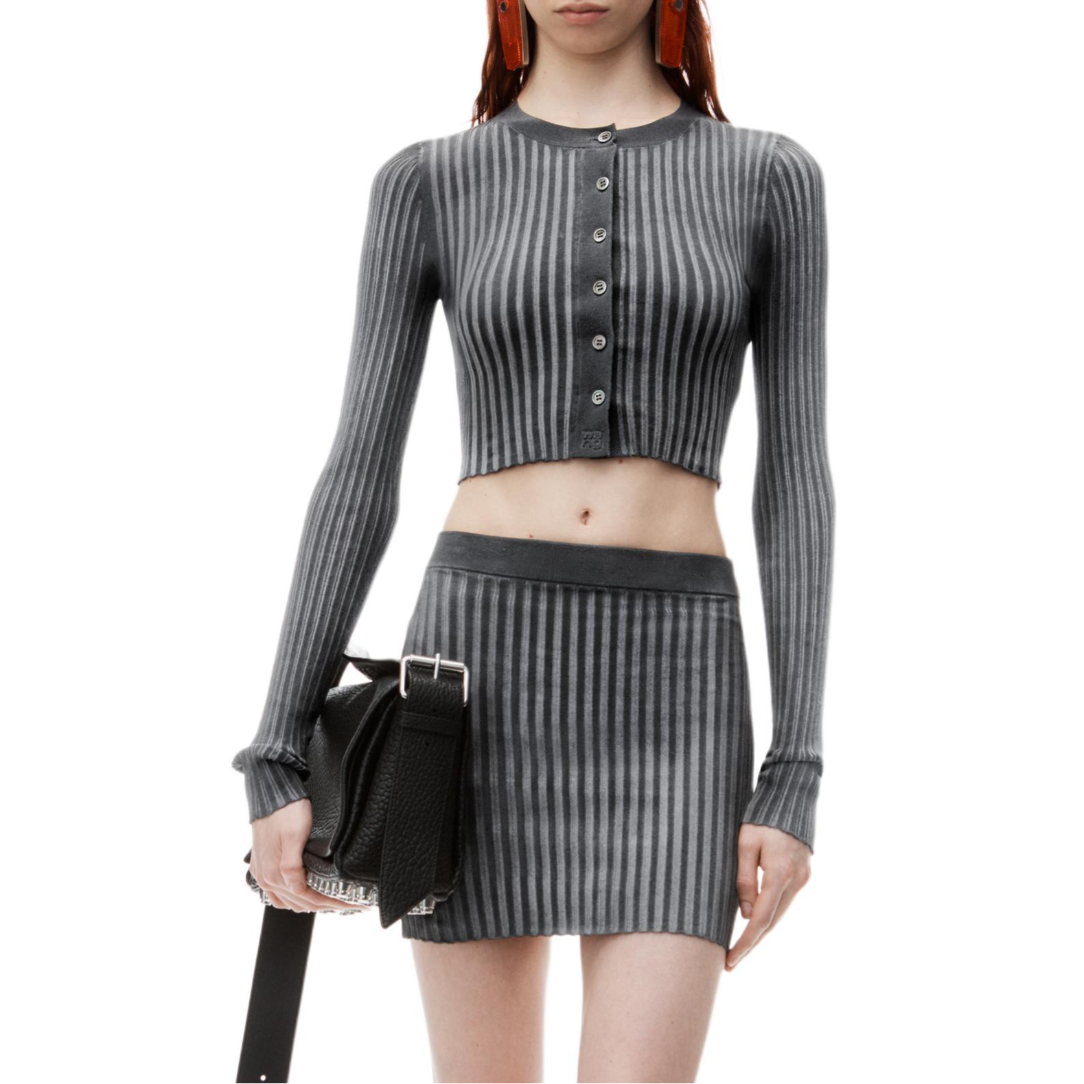 Shop (W) アレキサンダー ワン FW24 リブニット ミニストライプ カジュアルスカート グレー レディース 4KC3245024010