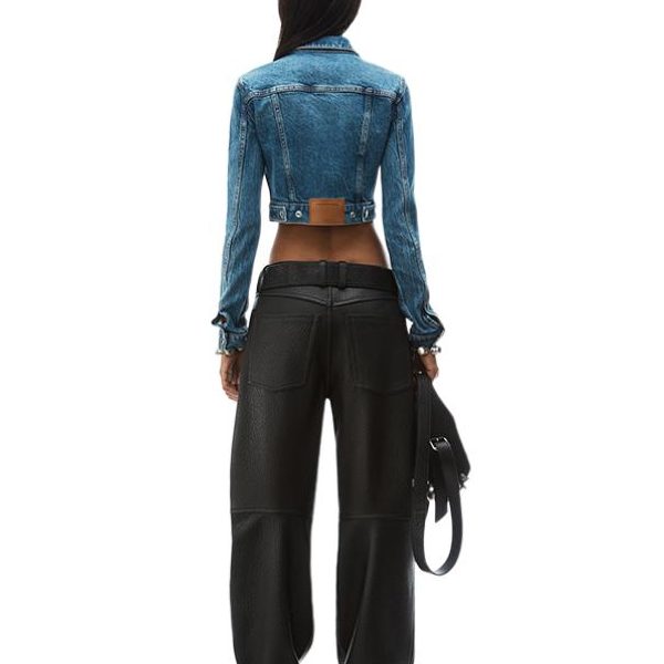 Purchase (Women) Alexander Wang FW24 Slim Fit Cropped Button Denim Jacket Women Deep Blue 4DC4242480401