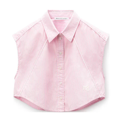 (Women) Alexander Wang FW24 Striped Sleeveless Button-Up Crop Shirt Pink () 4WC3241411685A