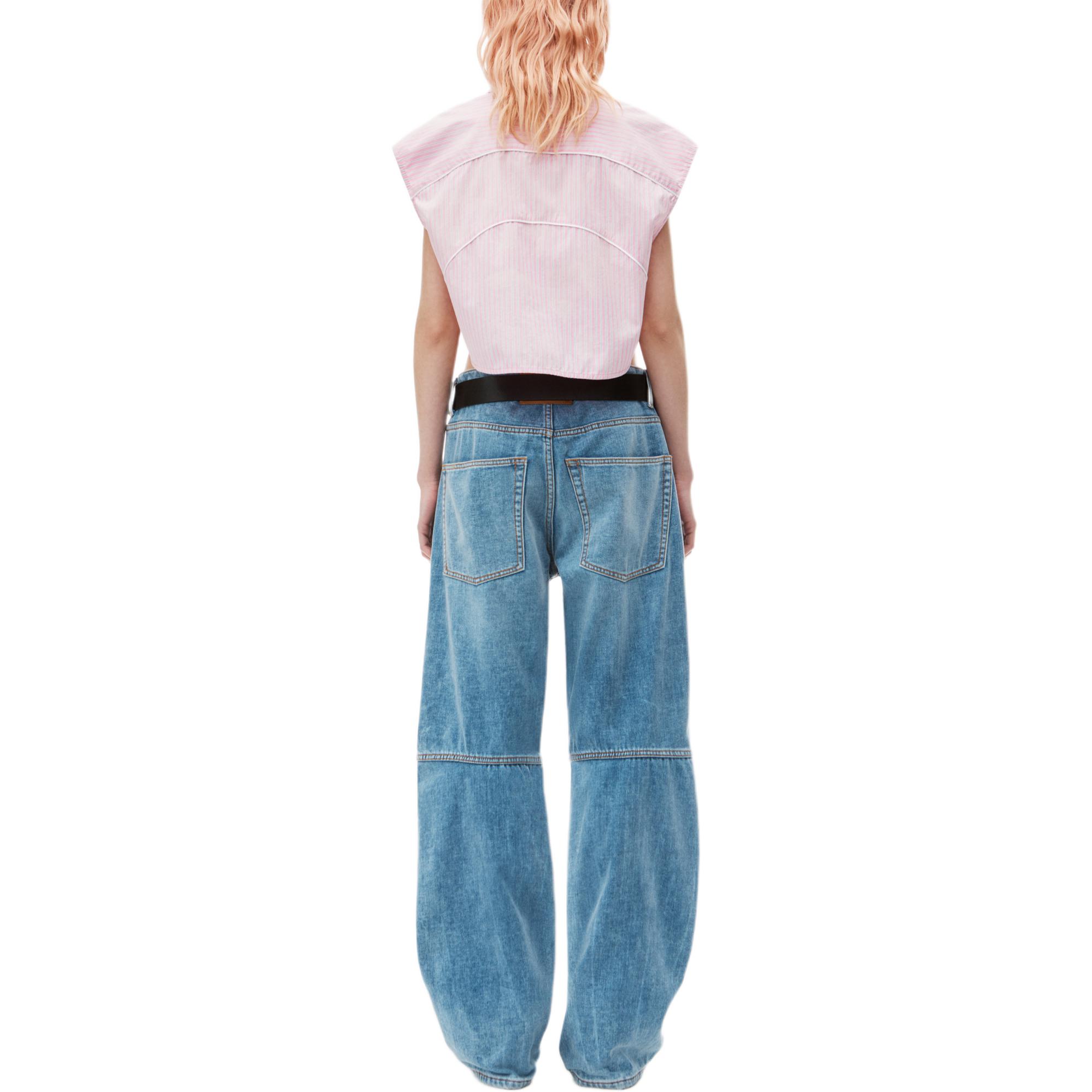 Shop (Women) Alexander Wang FW24 Striped Sleeveless Button-Up Crop Shirt Pink () 4WC3241411685A