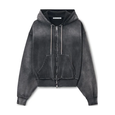 (Women) Alexander Wang FW24 Vintage Washed Zip-Up Hoodie Grey 4CC1252112013C