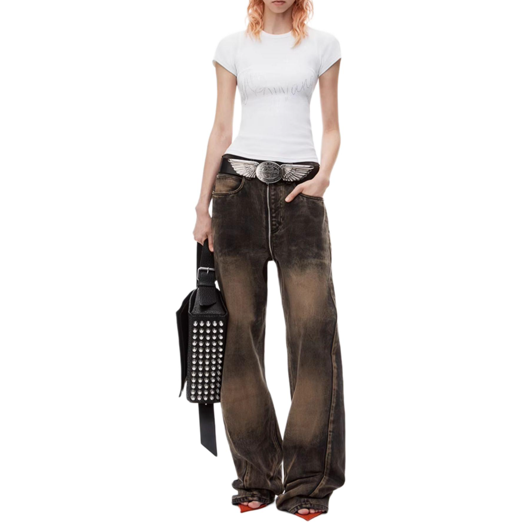 (Women) Alexander Wang FW24 White Rhinestone Embellished Ribbed T-Shirt 1CC3241920100 圖 3