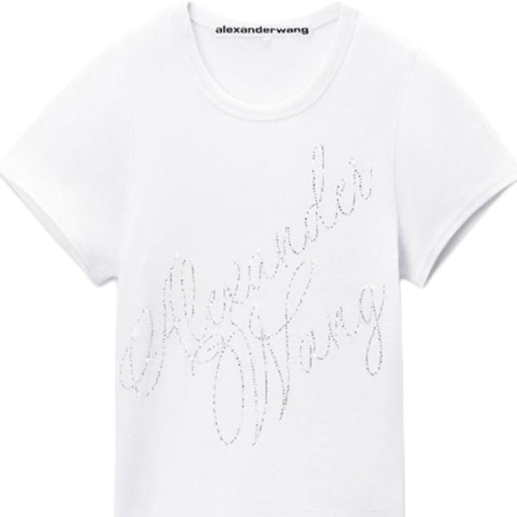 (Women) Alexander Wang FW24 White Rhinestone Embellished Ribbed T-Shirt 1CC3241920100 圖 6