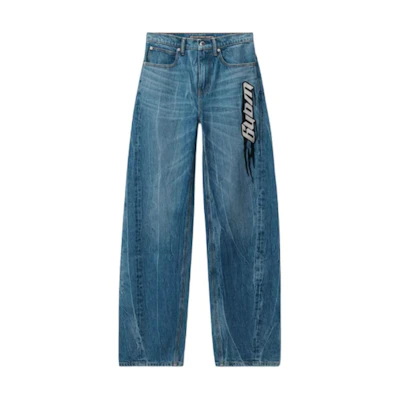 (Women) Alexander Wang FW24 Women’s Letter Print Embossed Logo Denim Jeans - Indigo Blue 4DC4244490483A
