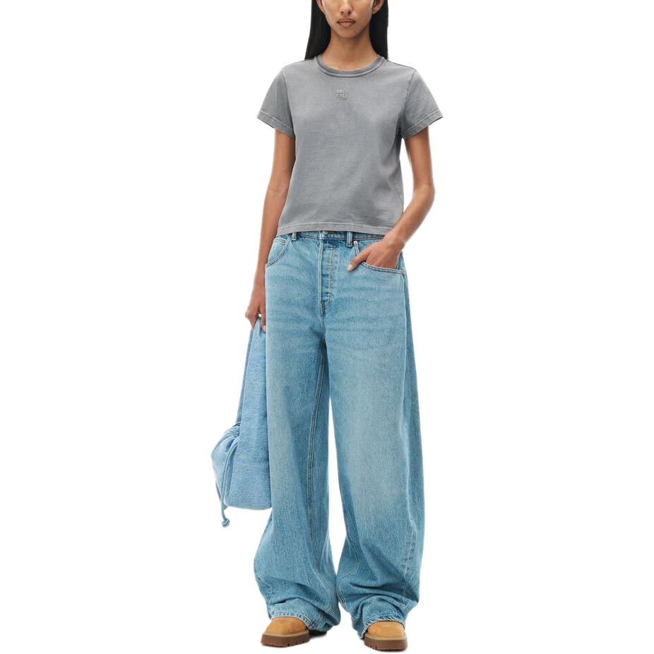 Lookbook (W) 알렉산더 왕 그레이 로고 코튼 저지 반팔 티셔츠 여성 SS24 4CC32213580-37A