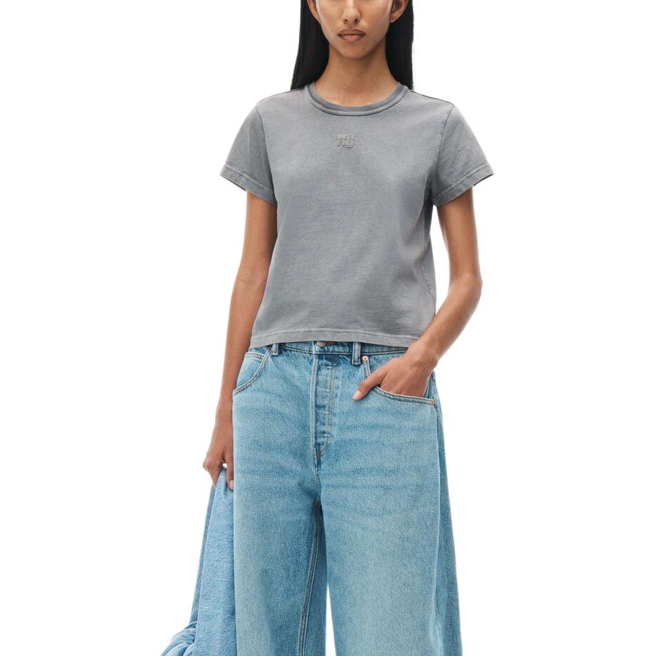 Shop (W) 알렉산더 왕 그레이 로고 코튼 저지 반팔 티셔츠 여성 SS24 4CC32213580-37A