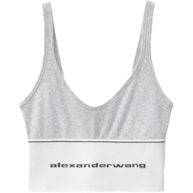 (Women) Alexander Wang Gray Stretch Cotton Logo Sports Bra SS20 1C198020-GREY