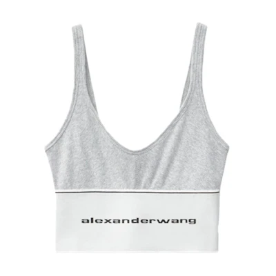 (Women) Alexander Wang Gray Stretch Cotton Logo Sports Bra SS20 1C198020-GREY