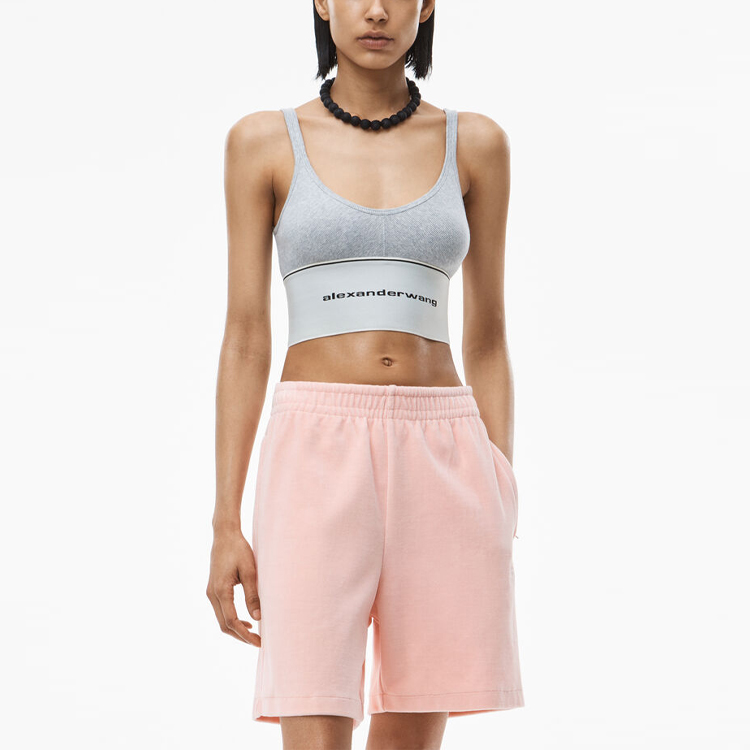 Details for (W) 알렉산더 왕 그레이 스트레치 코튼 로고 스포츠 브라 SS20 1C198020-GREY