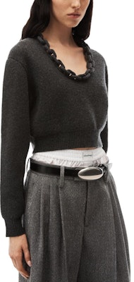 (W) Alexander Wang Sweater Wanita Lengan Panjang Abu-Abu dengan Detail Rantai 1KC4231042-063 Purchase (W) Alexander Wang Sweater Wanita Lengan Panjang Abu-Abu dengan Detail Rantai 1KC4231042-063